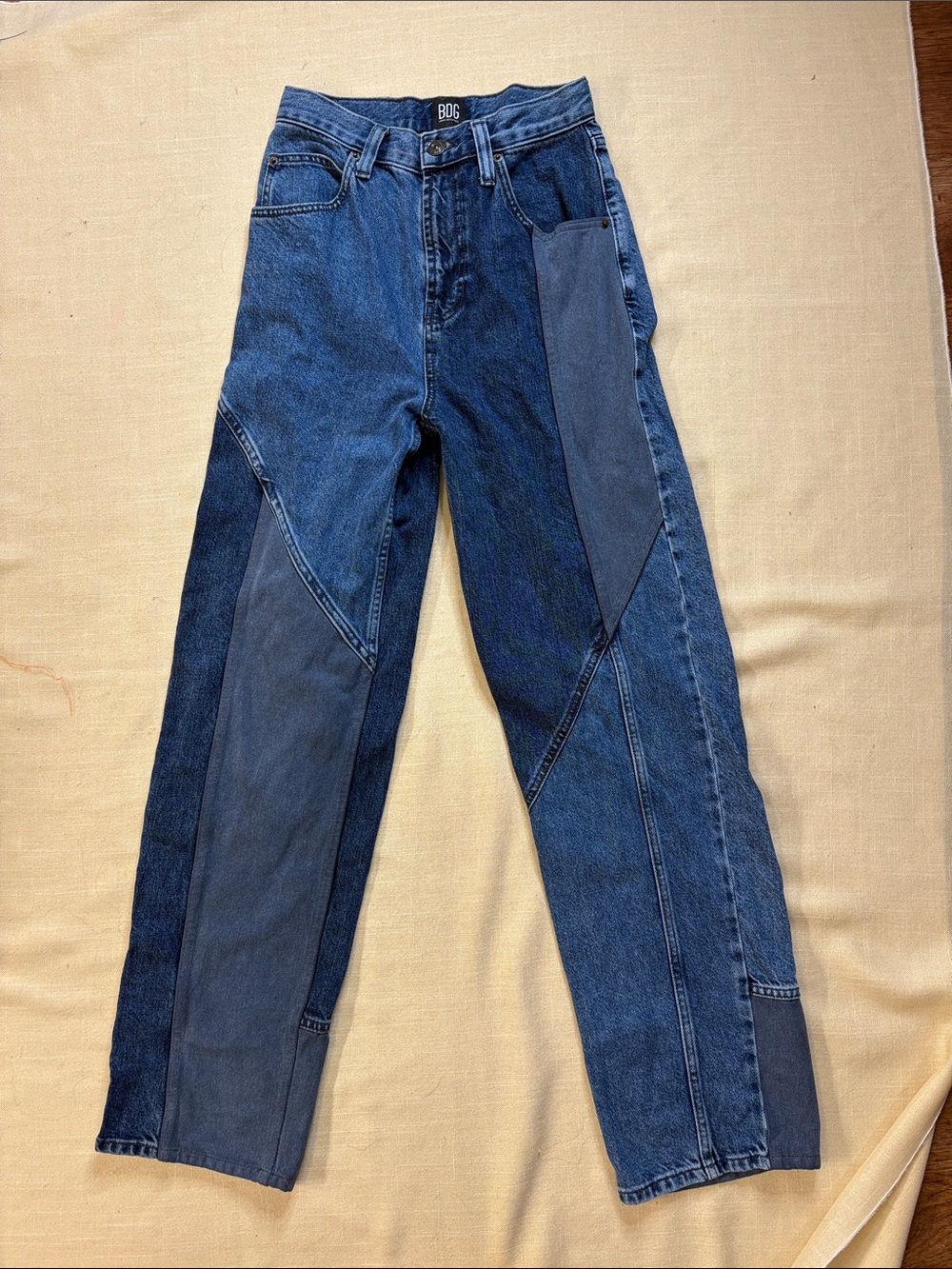 BDG Women's Patchwork Straight-Leg Jeans in Dark and Medium Blue